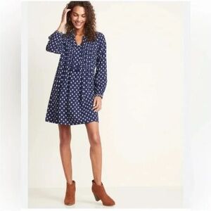OLD NAVY Blue Printed Tie Neck Swing Boho Dress M EUC